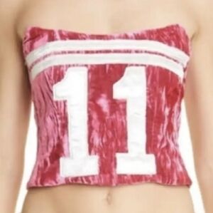 Collina Strada Crushed Velvet Pink Corset Womens Sz S With White # 11 Distressed